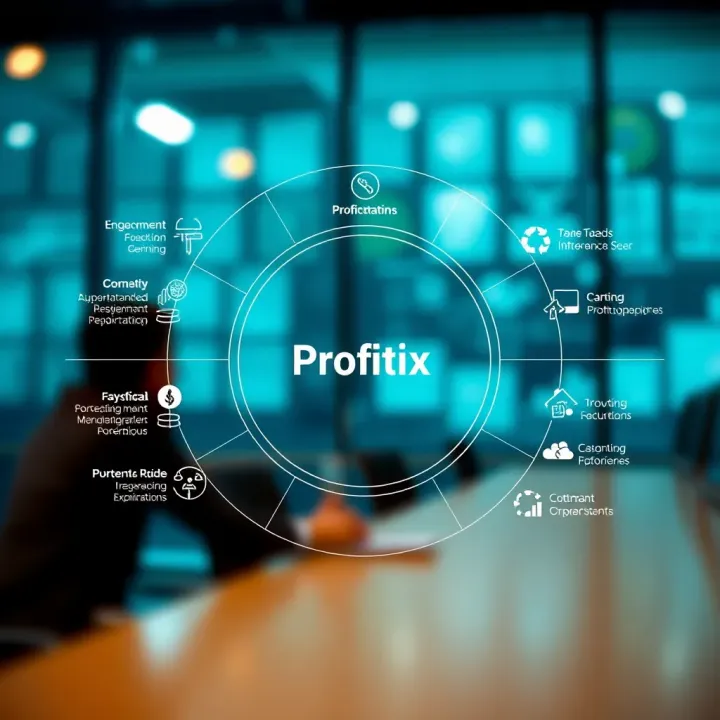 Diagram illustrating the integration of Profitix with various organizational departments for enhanced management