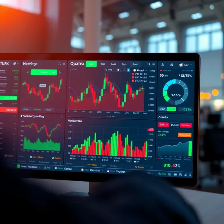 Interface showing Quotex platform’s trading dashboard with various financial charts and tools