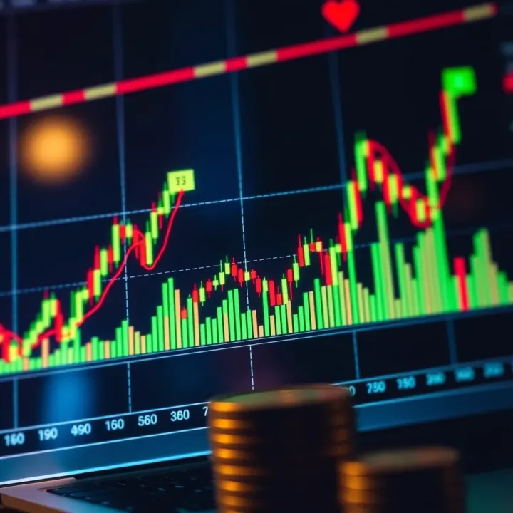 Graph showing automated forex trading strategy with charts and currency symbols