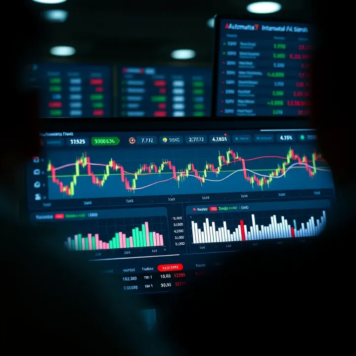Dashboard interface of an automated trading platform displaying trading signals and performance metrics