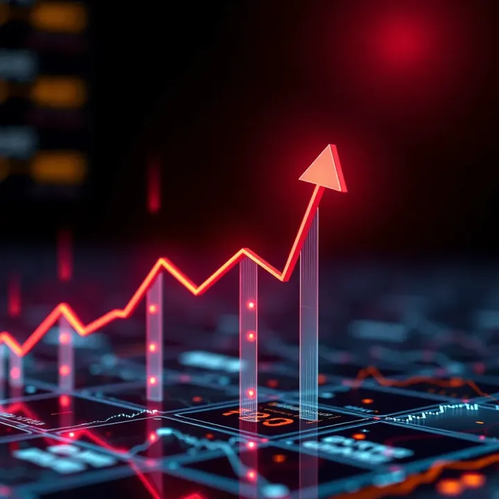Illustration of digital assets with upward arrows representing future projections and risks