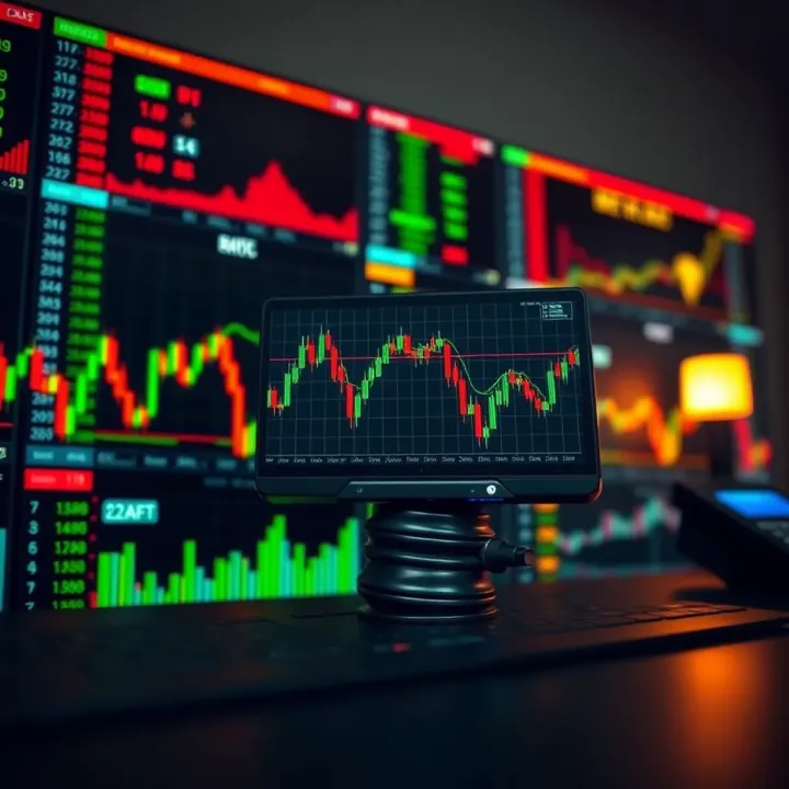 Conceptual representation of binary trading with financial charts and digital interface