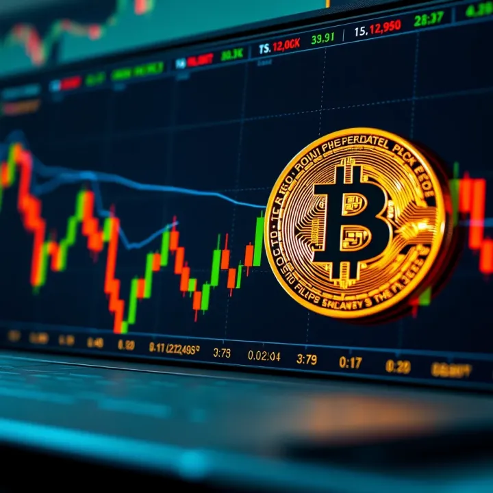 Graph showing Bitcoin price fluctuations with technical analysis indicators