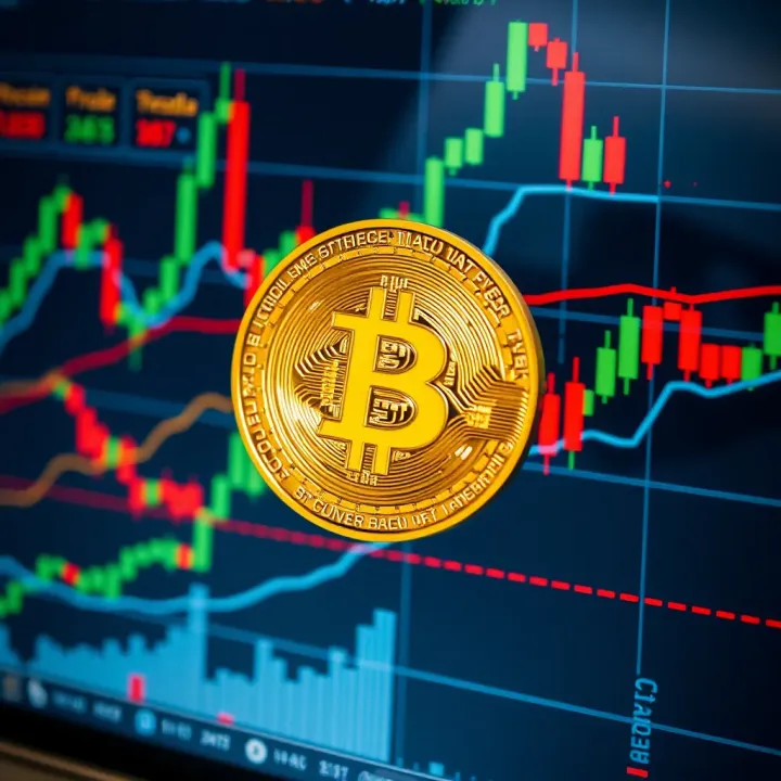 Graph showing Bitcoin price trends with technical indicators on a digital trading platform