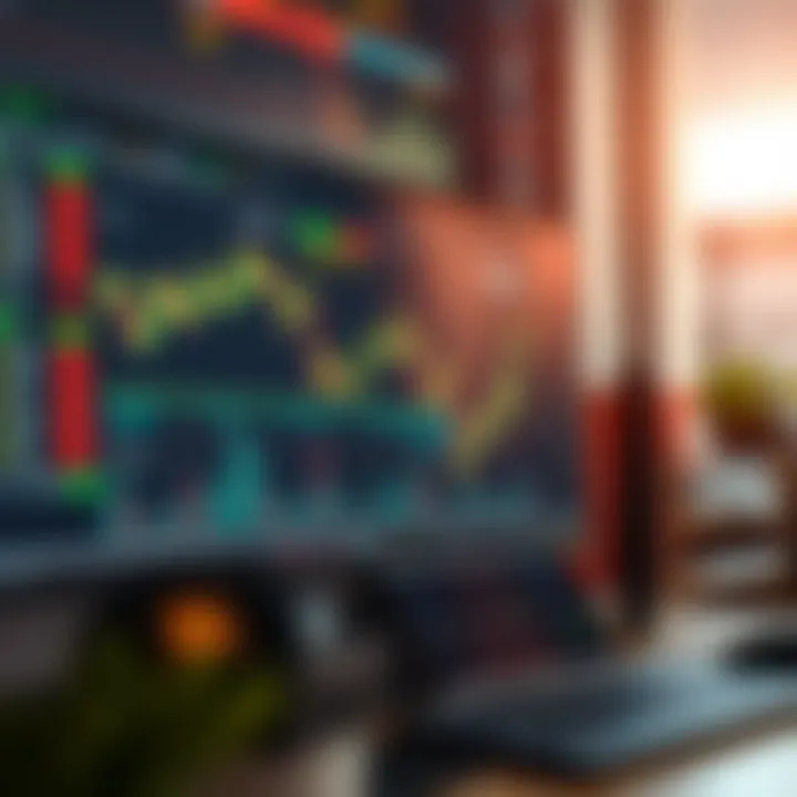 Computer screen showing financial trading software interface with charts and analytics tools