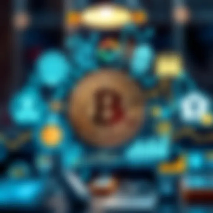 Conceptual illustration of Bitcoin surrounded by regulatory symbols, digital technology icons, and financial market elements