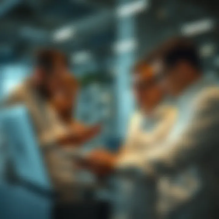 Team collaborating with digital devices to optimize resource allocation and project execution