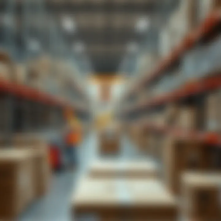 Logistics and delivery operations with packages being prepared for shipment in a warehouse