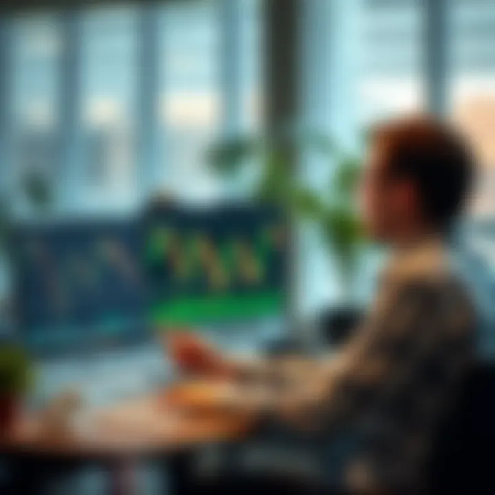 User interacting with a digital trading platform to practice investment strategies without real money