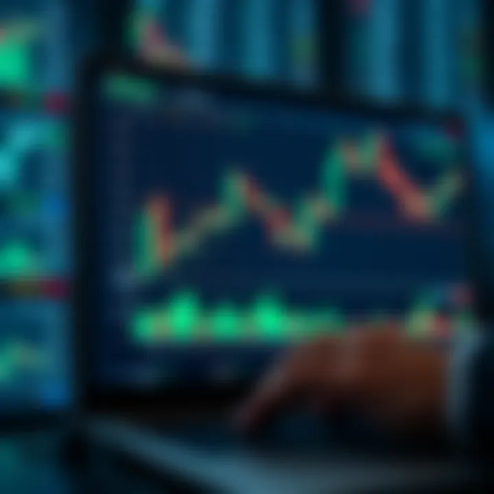 Graph displaying simulated financial trading with virtual funds on an online platform