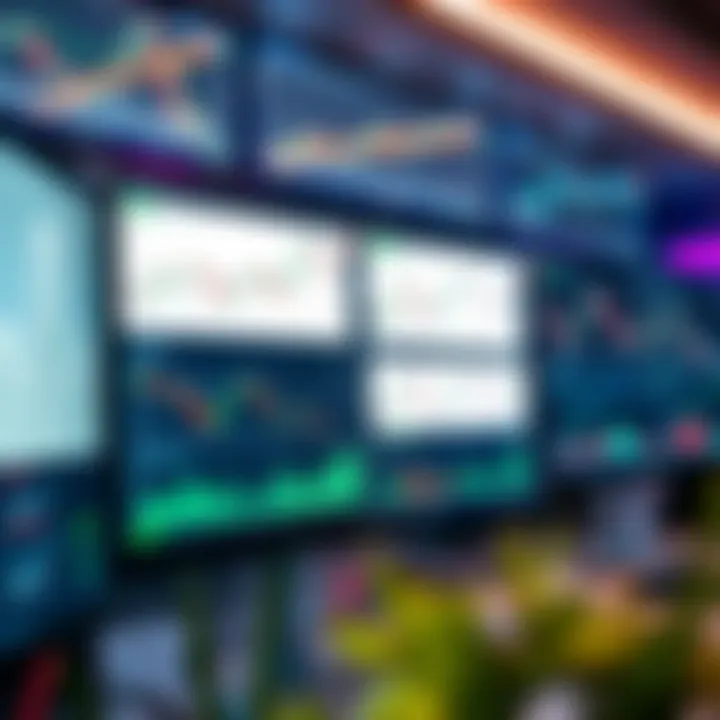 Dashboard showing various trading platforms and financial graphs on a computer screen