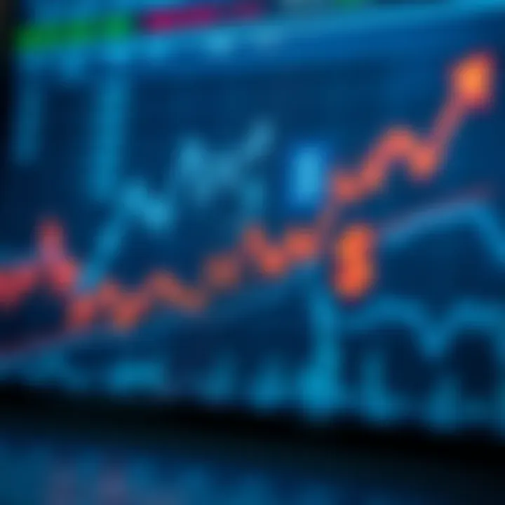 Illustration of financial graph with currency symbols and upward trend lines