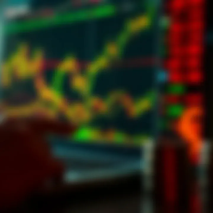 Graphic representation of online currency trading with charts and currency symbols