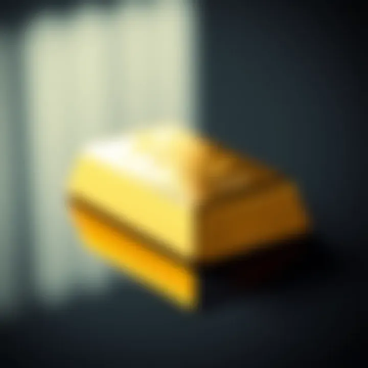 Standard gold bar resting on a reflective surface highlighting its weight markings