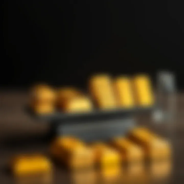 Various sizes of gold bars displayed to show differences in weight and value