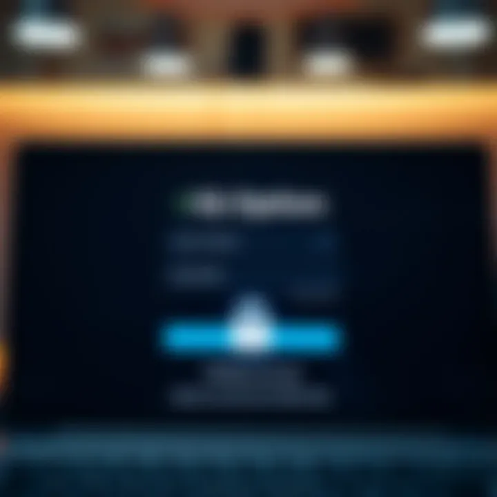 Login screen of IQ Option platform showing secure access fields
