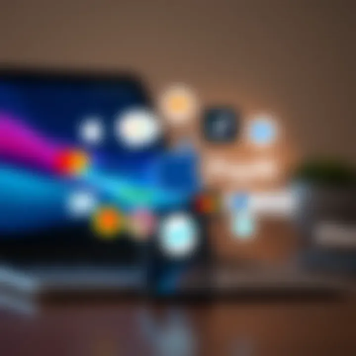 Comparison of leading technology company logos surrounding a smartphone and laptop