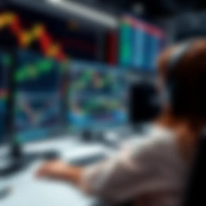 Person analyzing trading charts and data on multiple monitors illustrating evaluation of free trading tests