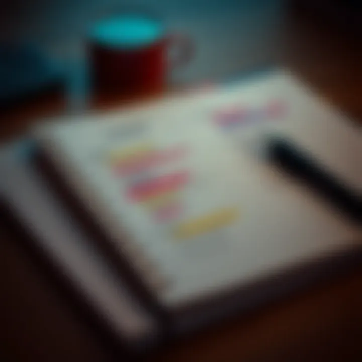 Notebook with organized bullet points and colorful highlights for video content planning