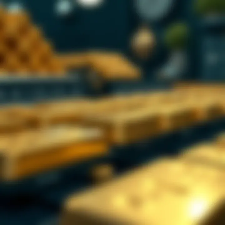 Golden bullion bars with measurement scales illustrating gold weight standards used in the market