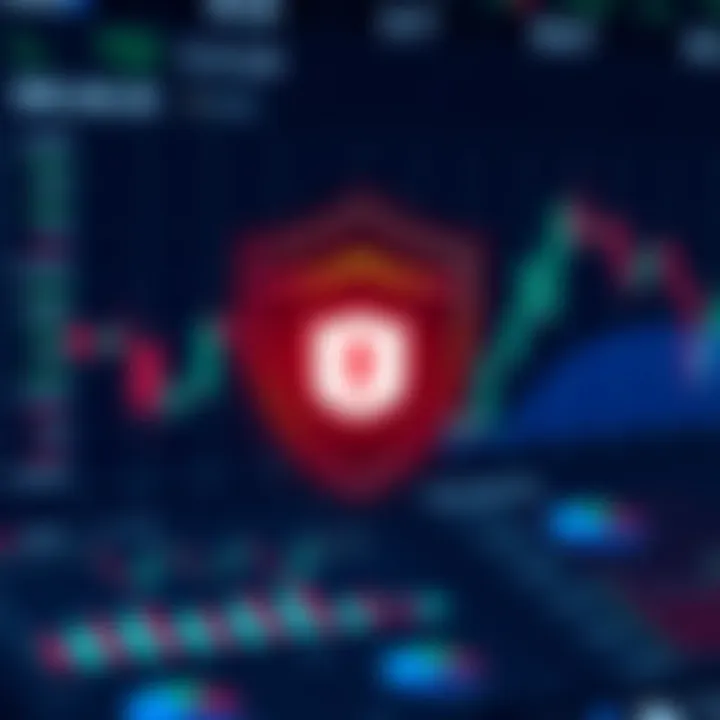 Security shield icon overlaid on a digital trading dashboard representing secure online investments
