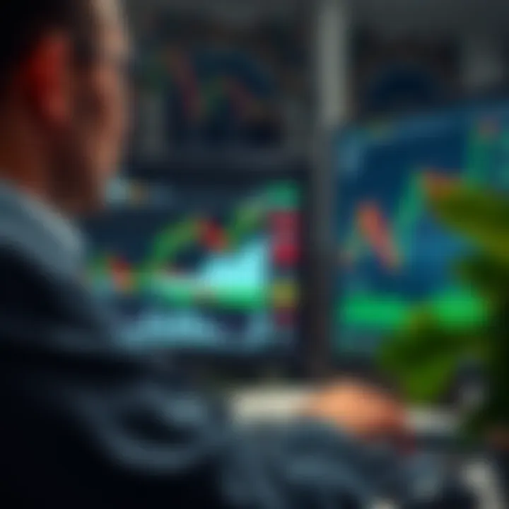 User analyzing financial charts and data on a computer screen for investment practice