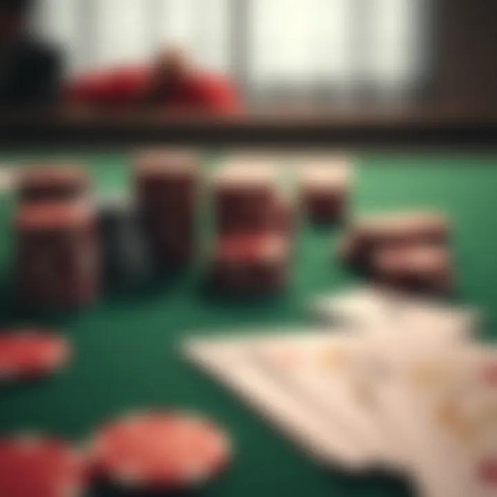 Poker chips and playing cards on a green felt table representing strategic decision making