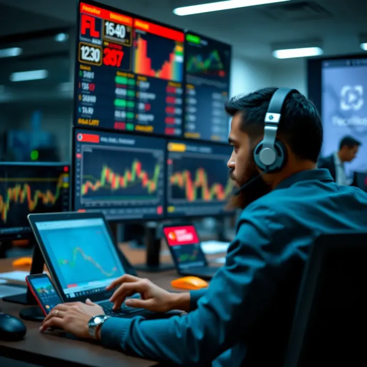 Illustration of a trader using a demo account on a financial trading platform