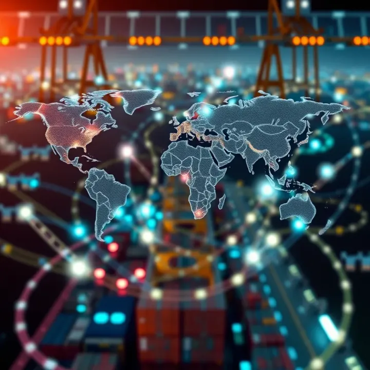 Global trade routes connecting different continents symbolizing international commerce