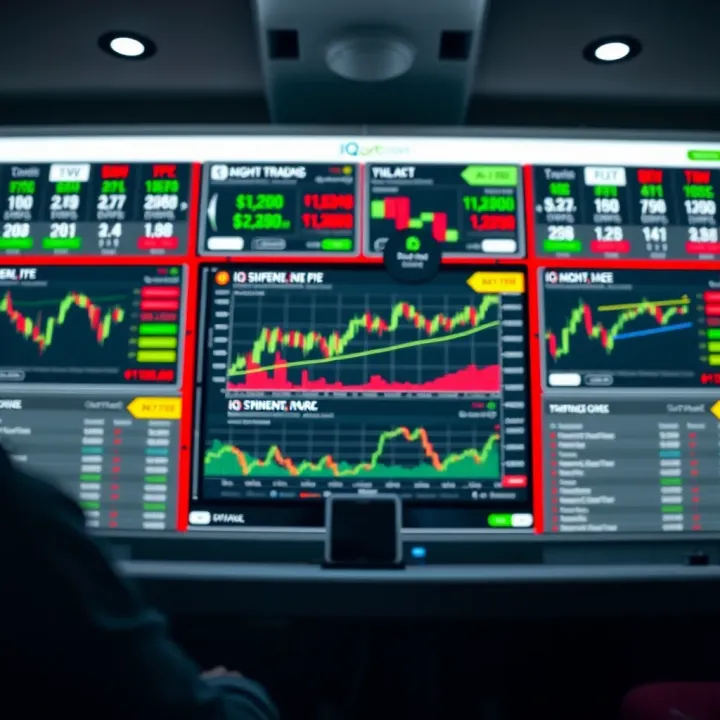 User interface showing various financial assets and trading tools on IQ Option platform