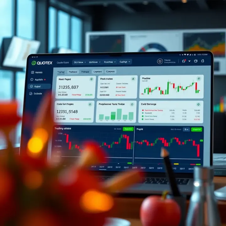 Dashboard showcasing Quotex trading platform features and account options