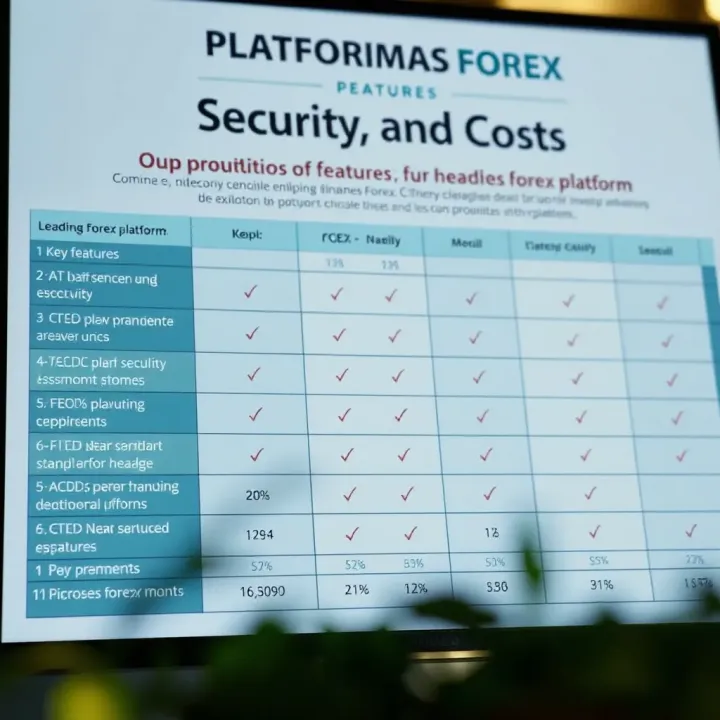 Comparison chart illustrating key features, security levels, and cost factors of popular Forex platforms