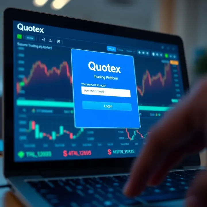 Secure login interface of the Quotex trading platform displaying username and password fields