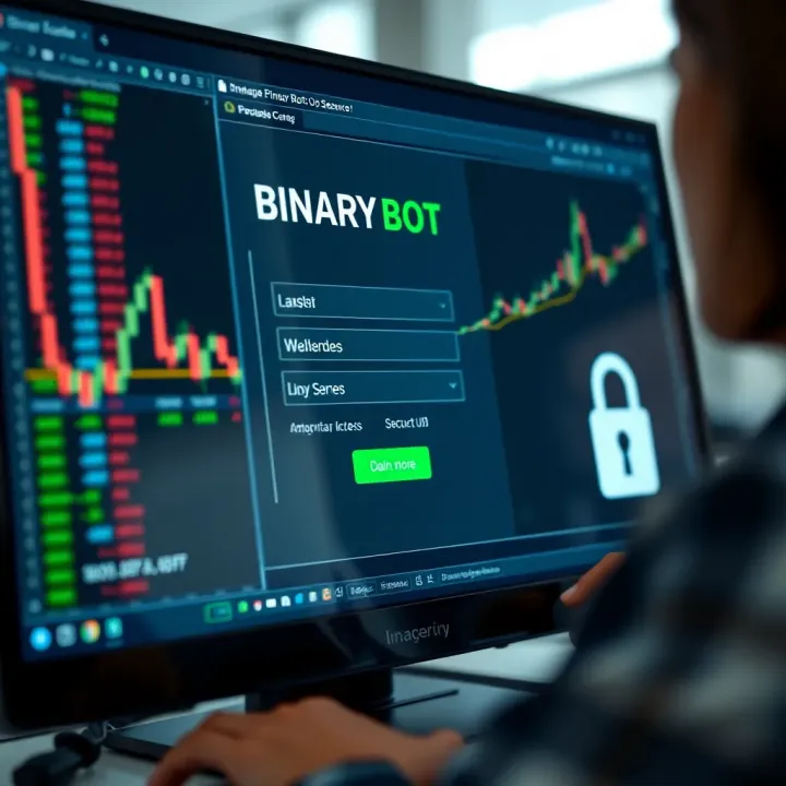 Binary Bot login interface showing secure access features