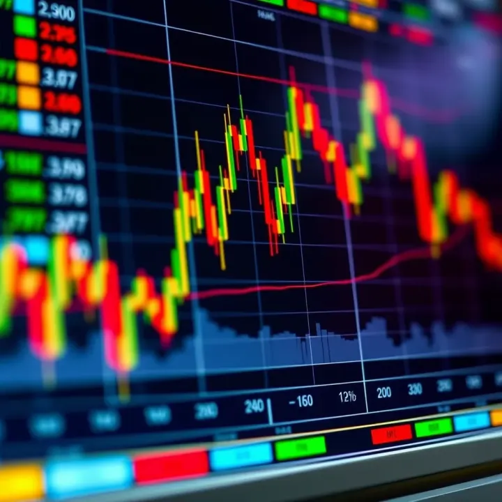 Graph showing binary options trading signals with upward and downward trends