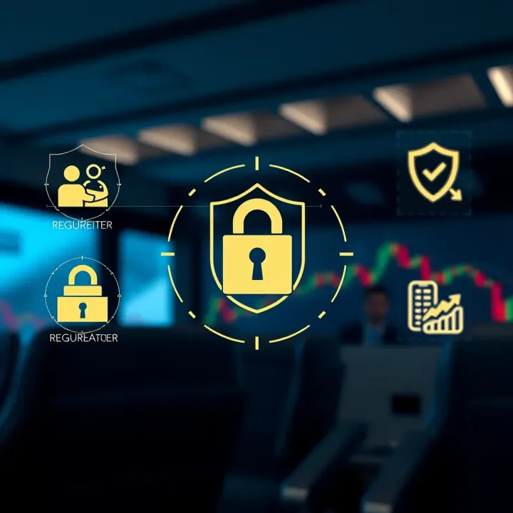 Security features and regulatory compliance icons representing safe financial trading