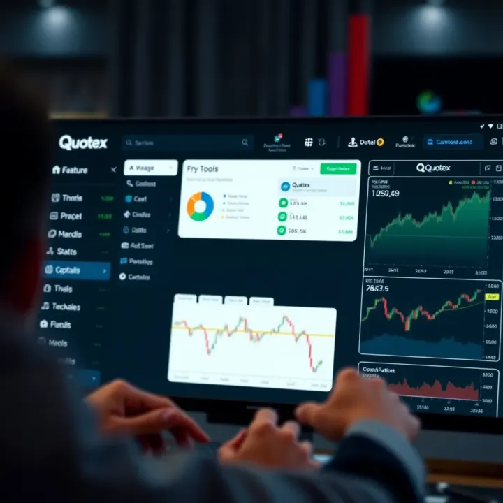 Dashboard view of Quotex platform showing various trading tools and account features after login