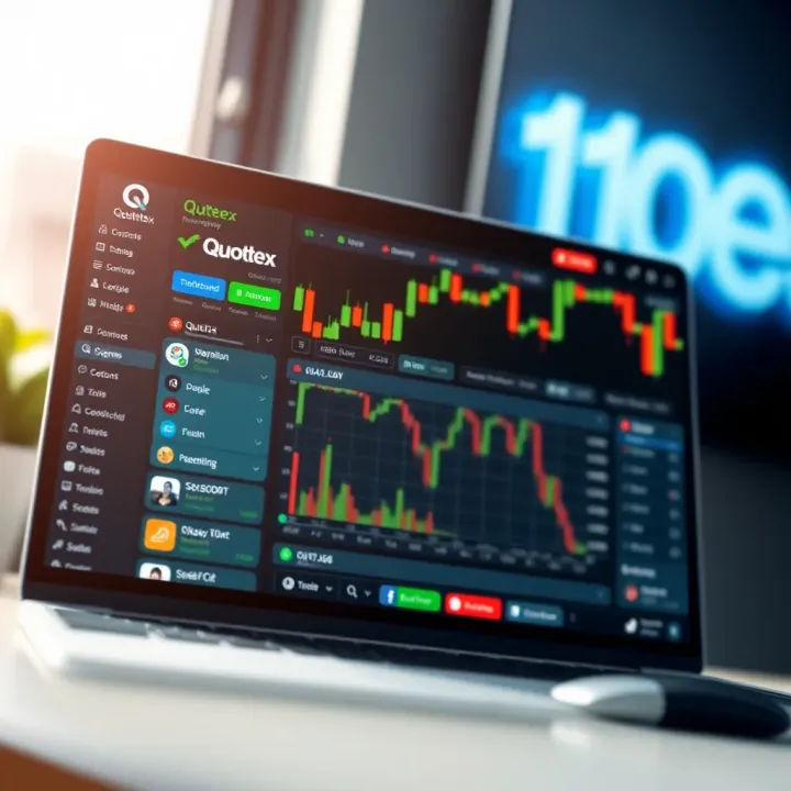 Interface of Quotex trading platform showing demo account dashboard with various trading options