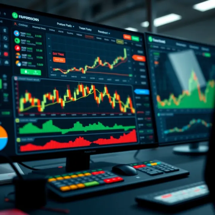 User interface displaying various trading tools and charts on a digital trading platform