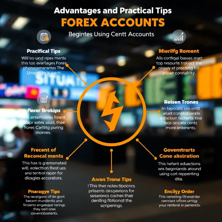 Graphic illustrating benefits and tips for beginners using cent accounts in Forex market