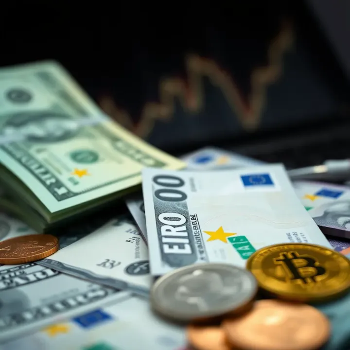 Visual representation of political and monetary factors affecting euro-dollar currency trends