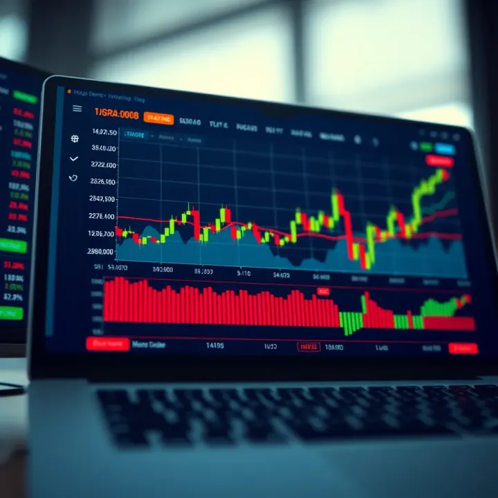 Graph displaying simulated trading performance on a digital platform