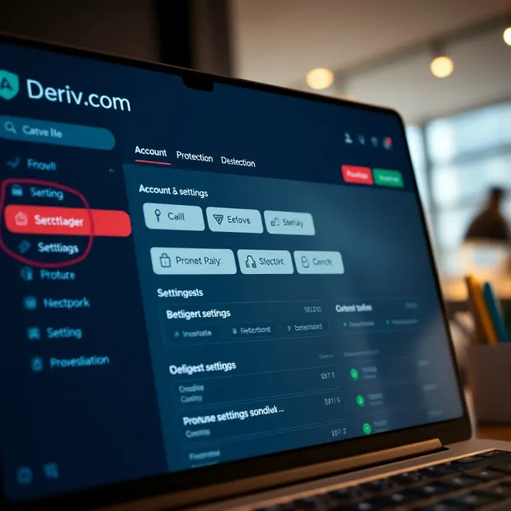 Dashboard of Deriv.com displaying account protection features and settings options