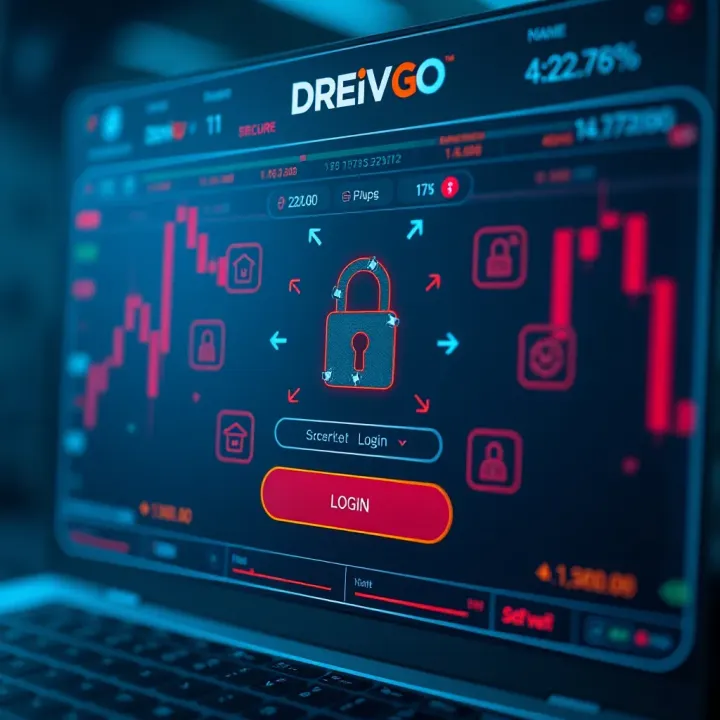 Secure login screen for Deriv GO featuring encryption and user authentication symbols