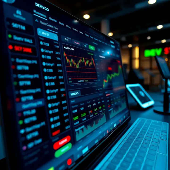 Overview of Deriv GO trading platform interface showing various financial market options and real-time data