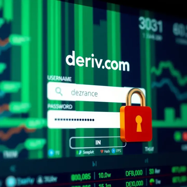 Secure login interface of Deriv.com showing username and password fields with security icons