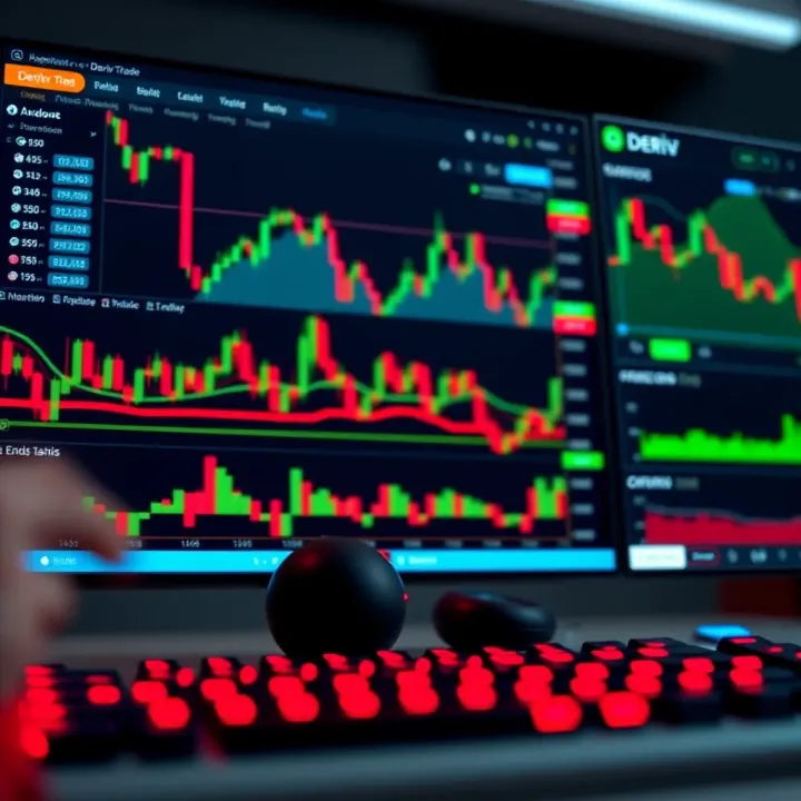 Overview of Deriv Trade Platform Interface User interface of Deriv Trade platform displaying various financial trading charts and options