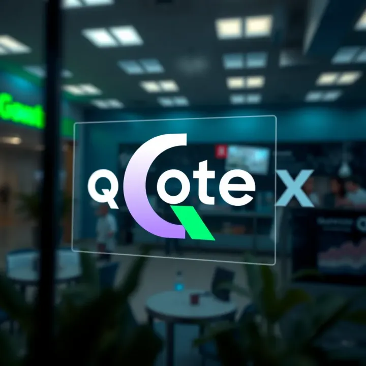 Graphic representation of the Quotex logo highlighting its color scheme and geometric shapes