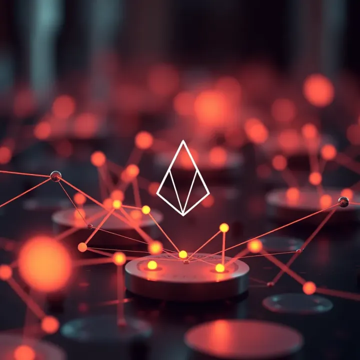 Conceptual illustration of digital network nodes representing factors impacting EOS market performance