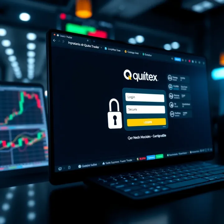 User interface showing login screen of Quotex Trader platform with secure access features